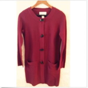 Ellen Tracy Maroon Red Wool Blend Cardigan SZ S